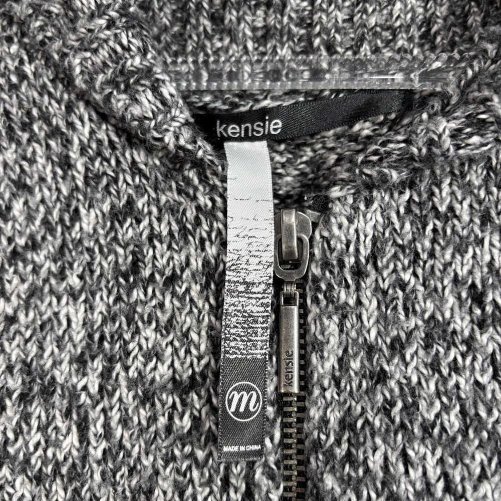 Kenzie Gray Black Geometric‎ Pattern Full Zip Cropped Knitted Sweater Women's M - Picture 3 of 7